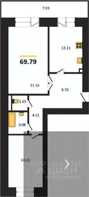 2-к кв. Воронежская область, Воронеж пер. Здоровья, 90Г/1к2 (69.79 м) - Фото 0