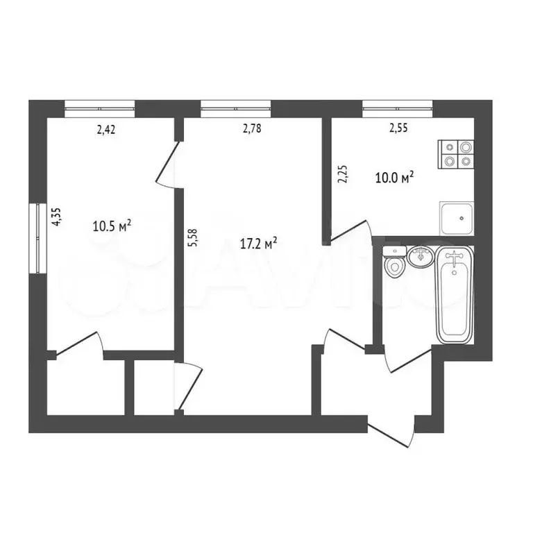 2-к. квартира, 44,8 м, 8/8 эт. - Фото 0