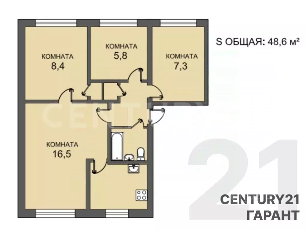 4-к кв. Санкт-Петербург ул. Белы Куна, 7К5 (48.8 м) - Фото 2