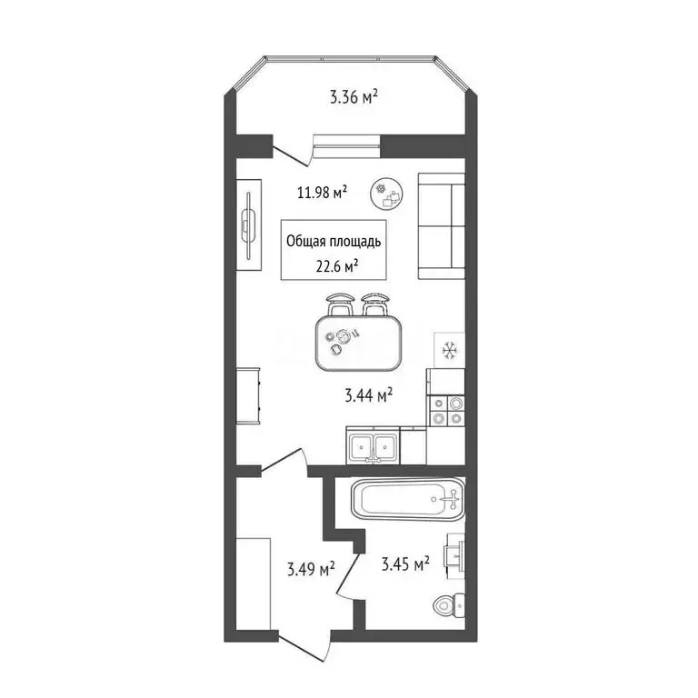 Квартира-студия: Новосибирск, улица Виктора Уса, 7 (22.6 м) - Фото 1