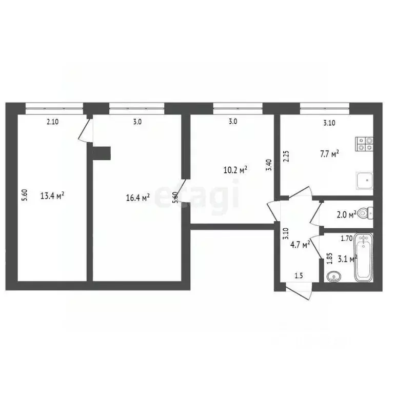 3-к кв. Мордовия, Саранск Студенческая ул., 12 (57.5 м) - Фото 2