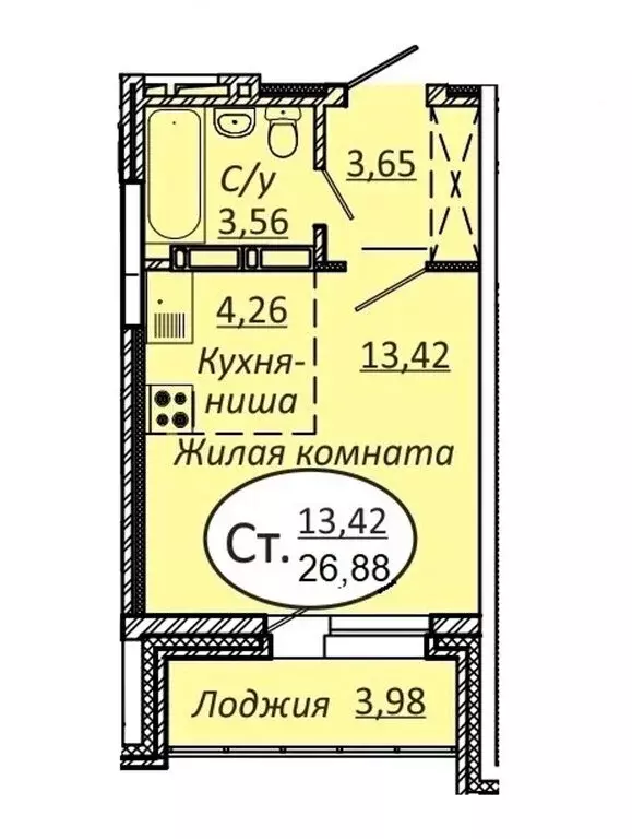 Квартира-студия: Новосибирск, улица Добролюбова, 16/1 (26 м) - Фото 0