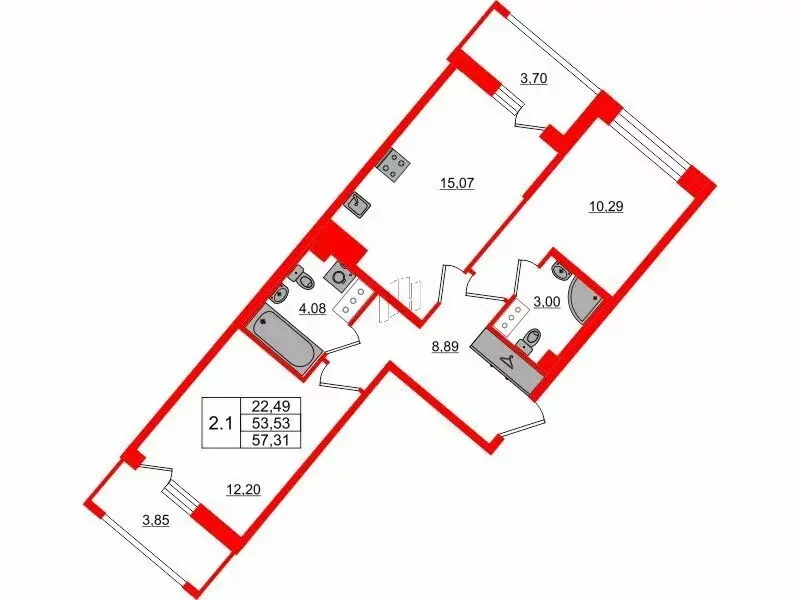 2-комнатная квартира: Санкт-Петербург, Октябрьская набережная (53.53 ... - Фото 0