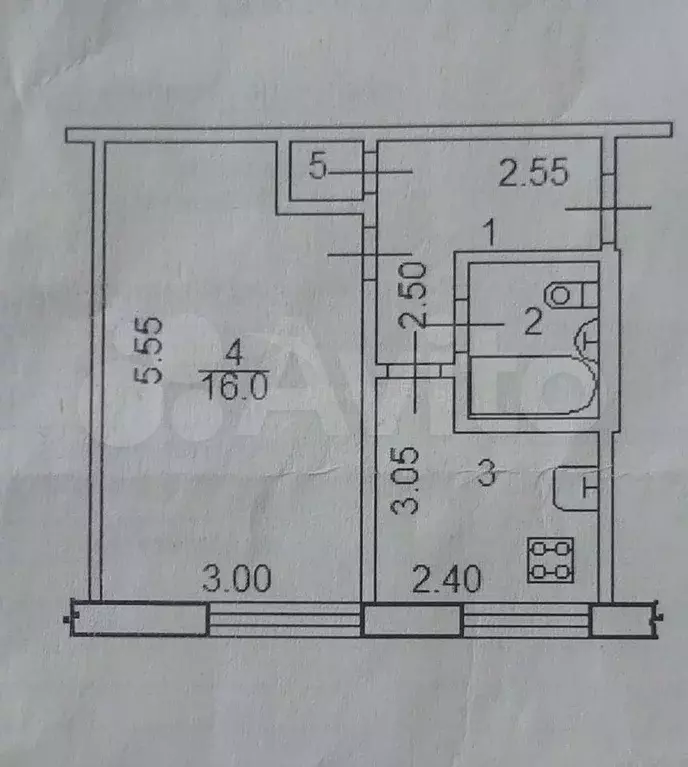 1-к. квартира, 29,6 м, 5/5 эт. - Фото 0