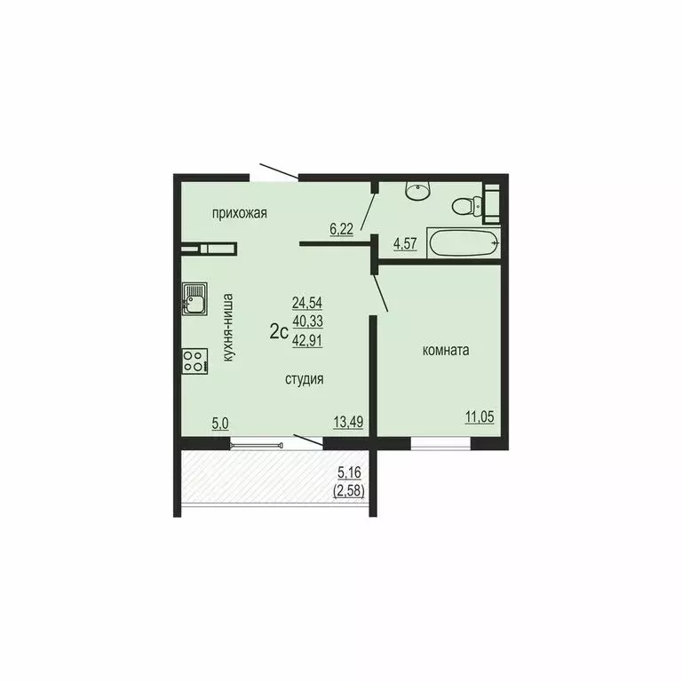 1-комнатная квартира: посёлок Западный, улица Дружбы, 6 (42.91 м) - Фото 1