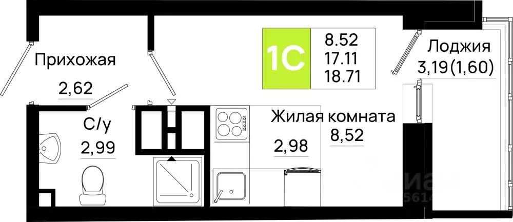 Студия Ростовская область, Ростов-на-Дону Нефтекачка кв-л, Октябрь ... - Фото 1