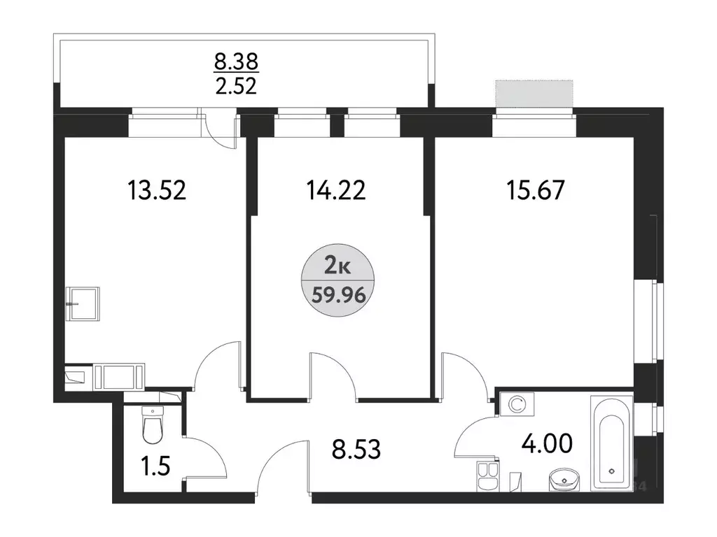 2-к кв. Московская область, Щелково Полевая ул., 4А (59.96 м) - Фото 1