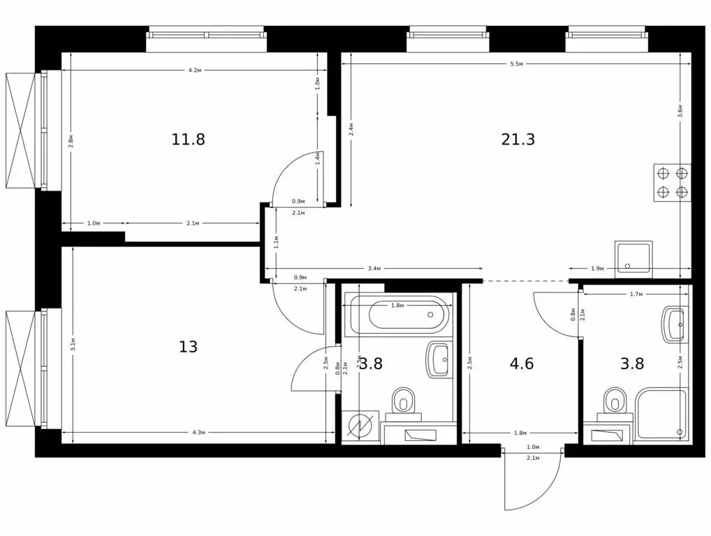 2-комнатная квартира: Казань, ЖК Сиберово, 1 (58.3 м) - Фото 0