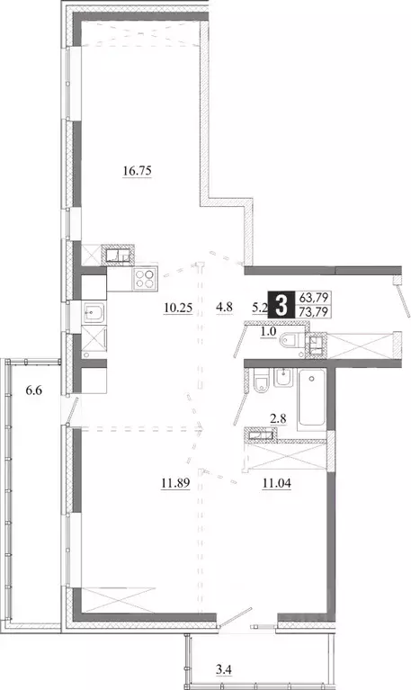 3-к кв. Иркутская область, Иркутск Ново-Ленино мкр,  (73.79 м) - Фото 0