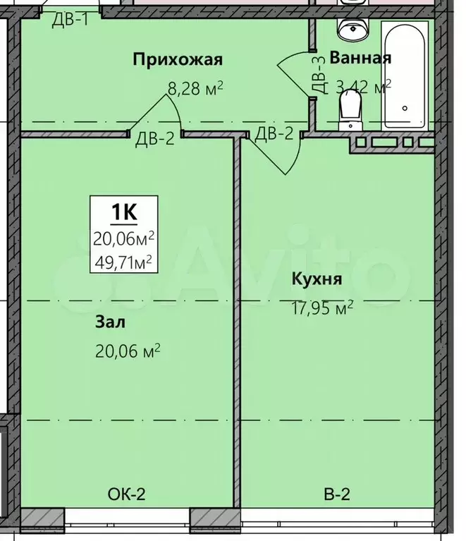 1-к. квартира, 49,7 м, 5/8 эт. - Фото 0