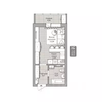 1-к кв. Новосибирская область, Новосибирск Автогенная ул., 75 (28.66 ... - Фото 0