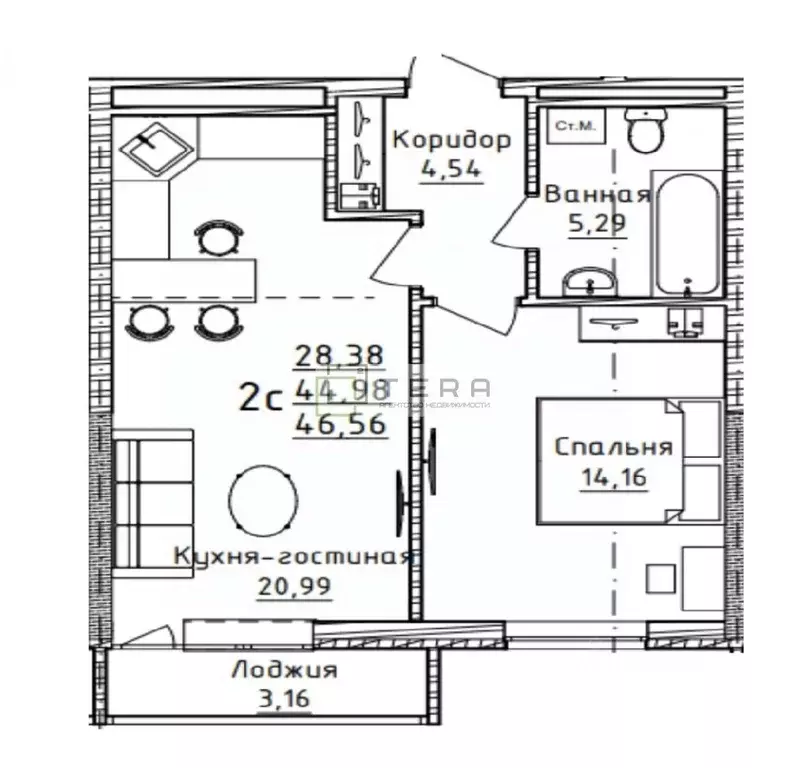 2-к кв. Башкортостан, Уфа Некрасовский пер., 19 (46.2 м) - Фото 1