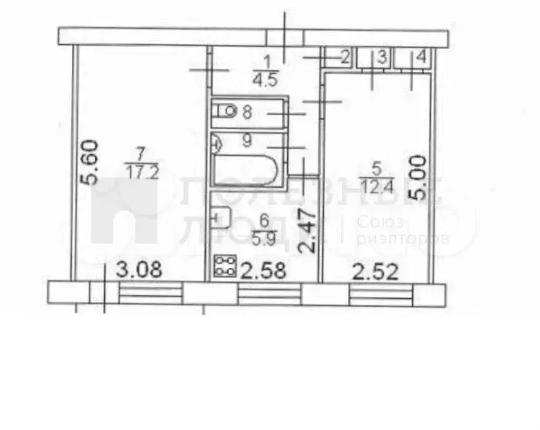 2-к. квартира, 44,9 м, 4/5 эт. - Фото 0