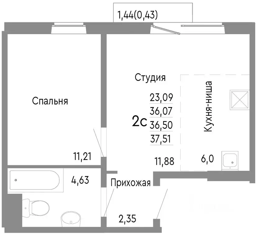 2-к кв. Челябинская область, Челябинск Нефтебазовая ул., 1к2 (36.5 м) - Фото 0