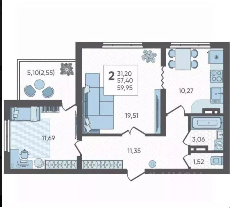 2-к кв. Краснодарский край, Краснодар Догма Парк мкр, ул. Марины ... - Фото 2