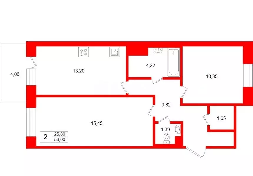 2-комнатная квартира: Санкт-Петербург, улица Ивана Куликова, 12 (56 м) - Фото 1