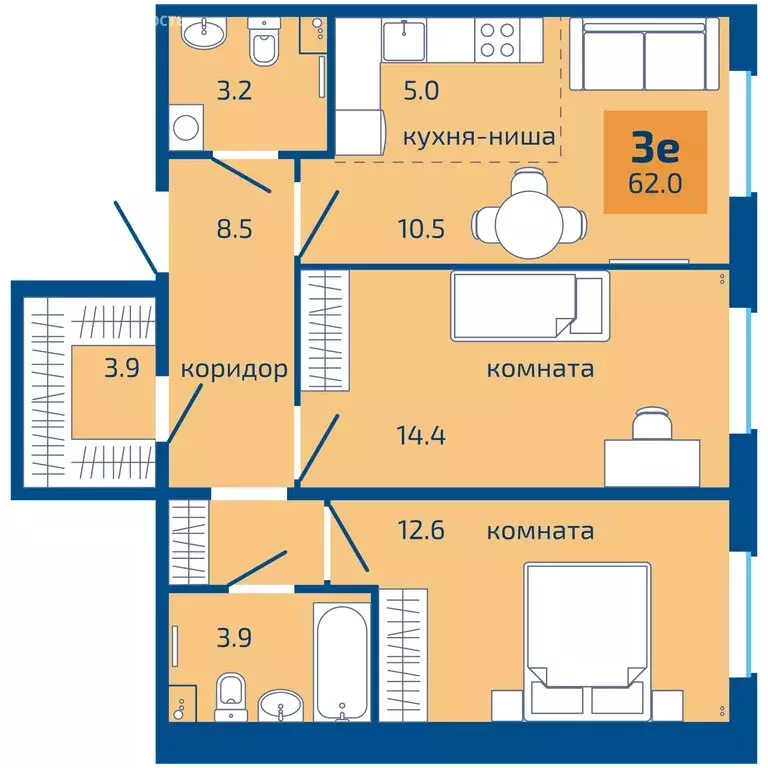 3-комнатная квартира: Пермь, Целинная улица, 59к1 (62 м) - Фото 1