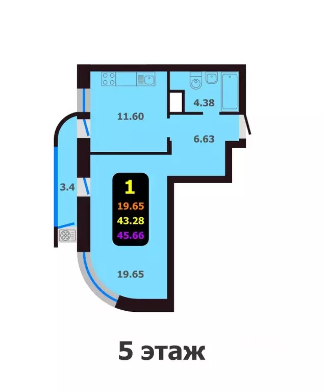 1-к кв. Чувашия, Чебоксары Эгерский бул., поз50 (45.66 м) - Фото 0