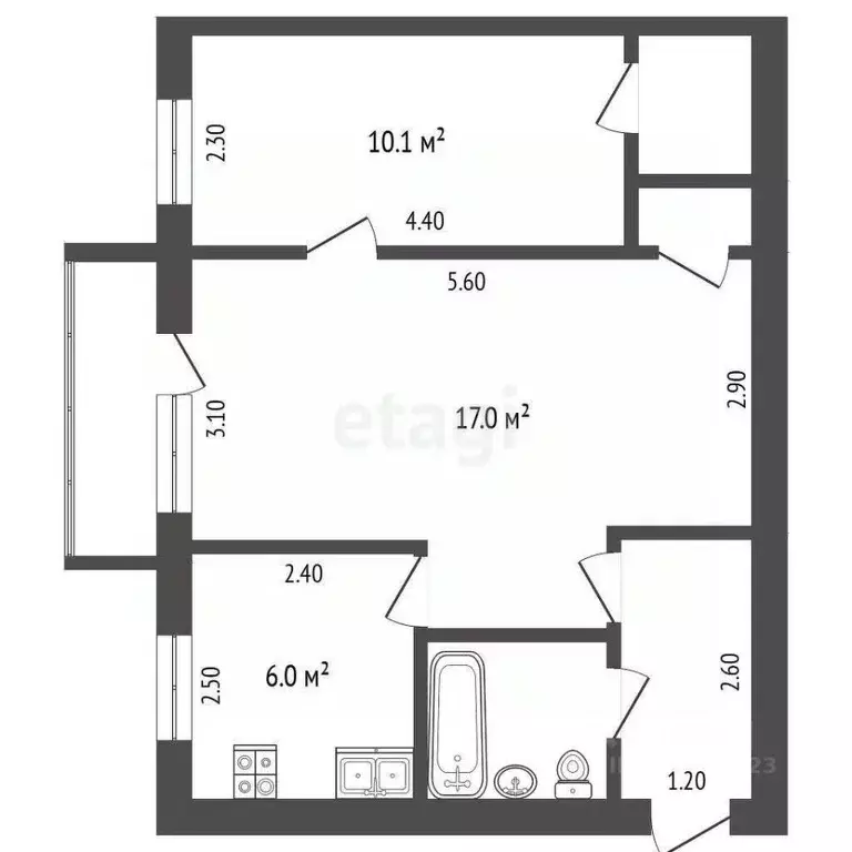 2-к кв. Архангельская область, Вычегодский рп ул. 8 Марта, 11 (43.4 м) - Фото 1