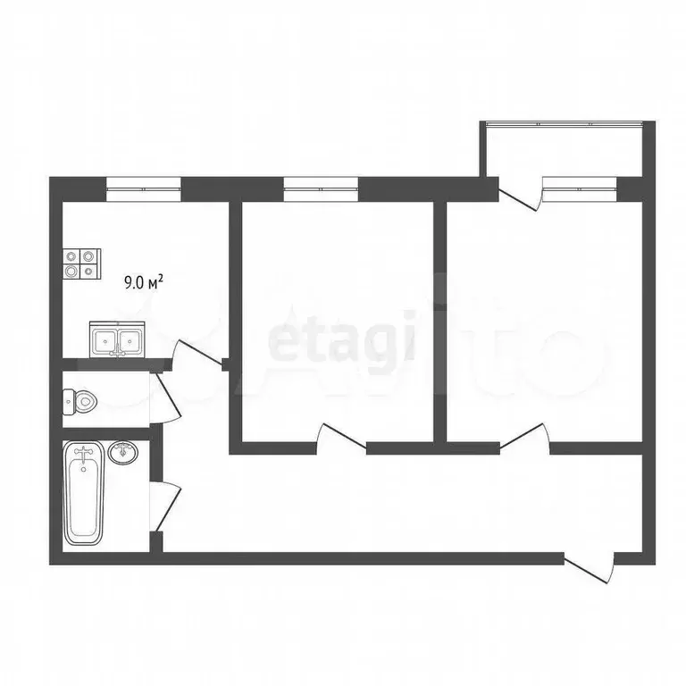 2-к. квартира, 55,5 м, 1/7 эт. - Фото 0