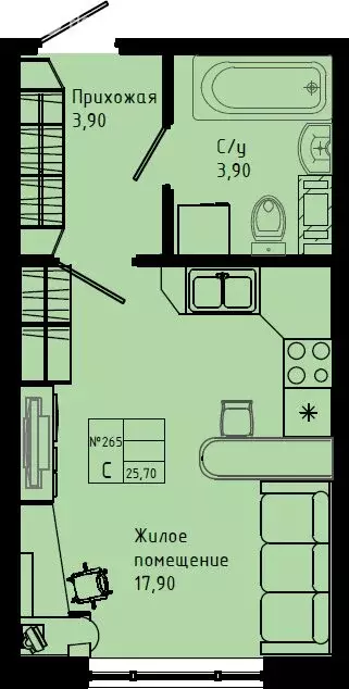 Квартира-студия: Коммунар, Железнодорожная улица, 41к3 (25.7 м) - Фото 1