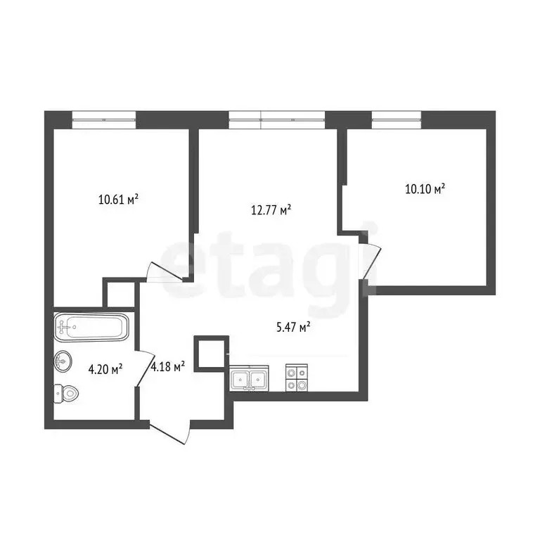 2-комнатная квартира: Тюмень, Харьковская улица, 74 (47.3 м) - Фото 1