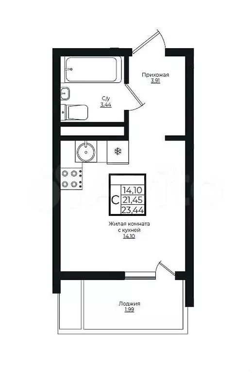 Квартира-студия, 23,4 м, 5/10 эт. - Фото 1