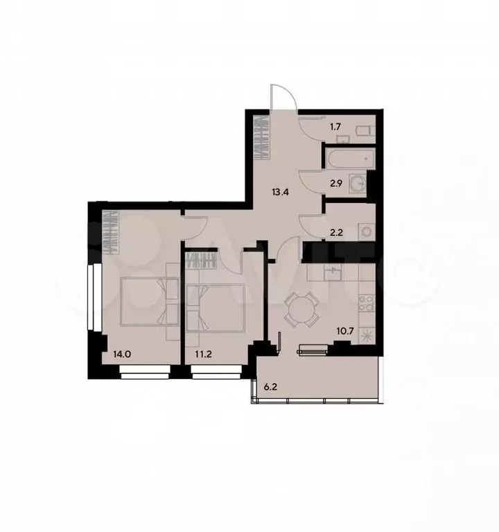 2-к. квартира, 63,1 м, 6/18 эт. - Фото 1