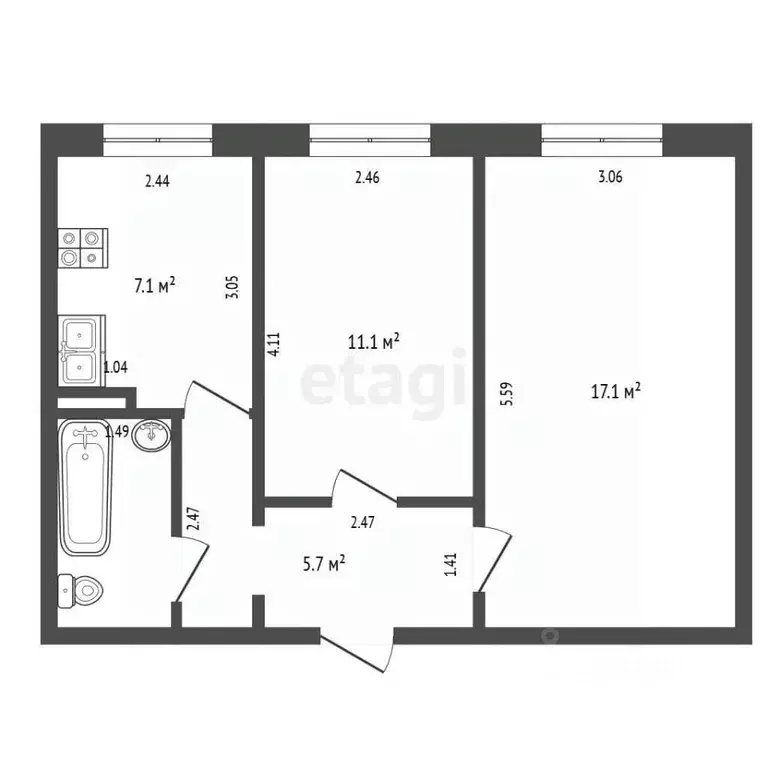 2-к кв. Чувашия, Чебоксары ул. Академика В.Н.Челомея, 7 (43.6 м) - Фото 1