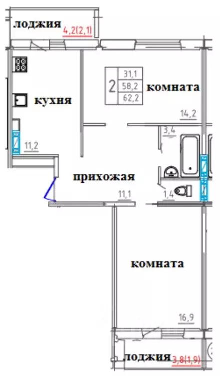 2-к кв. Смоленская область, Смоленск ул. 2-я Киевская (62.2 м) - Фото 0