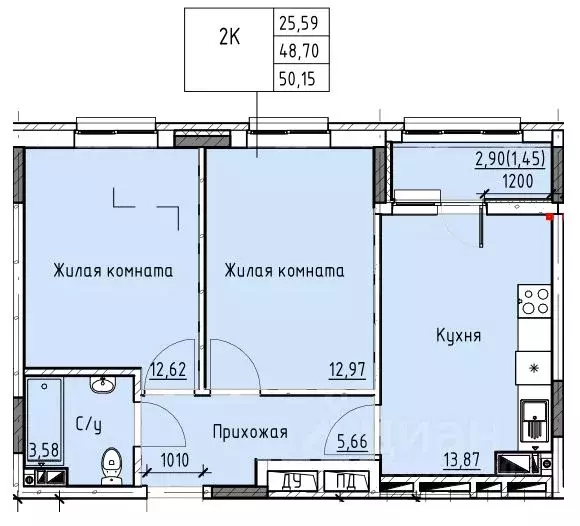 2-к кв. Ростовская область, Батайск ул. Талалихина (50.15 м) - Фото 0