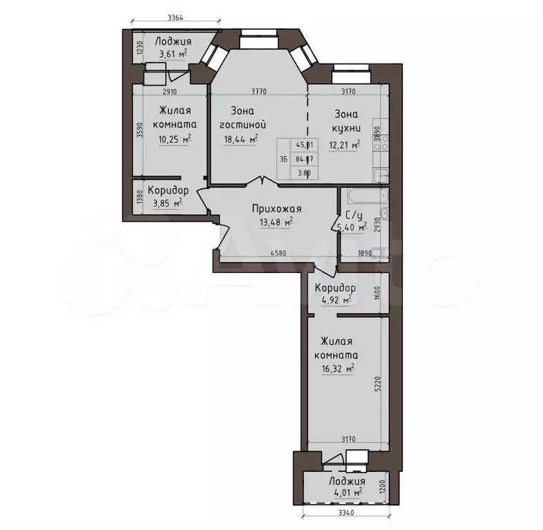 3-к. квартира, 90 м, 3/7 эт. - Фото 1
