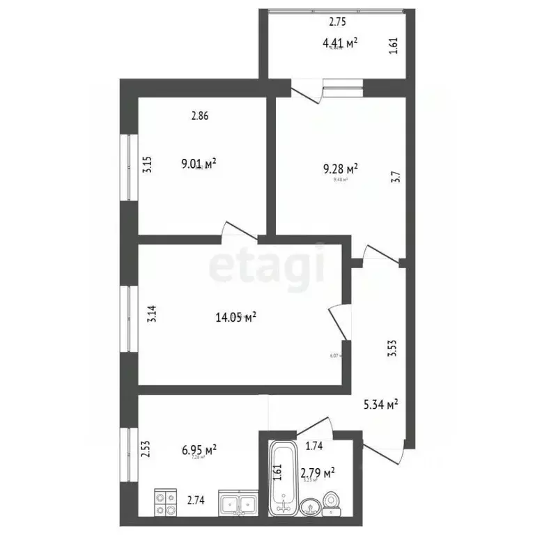 3-к кв. Московская область, Химки Куркинское ш., 24 (48.9 м) - Фото 2