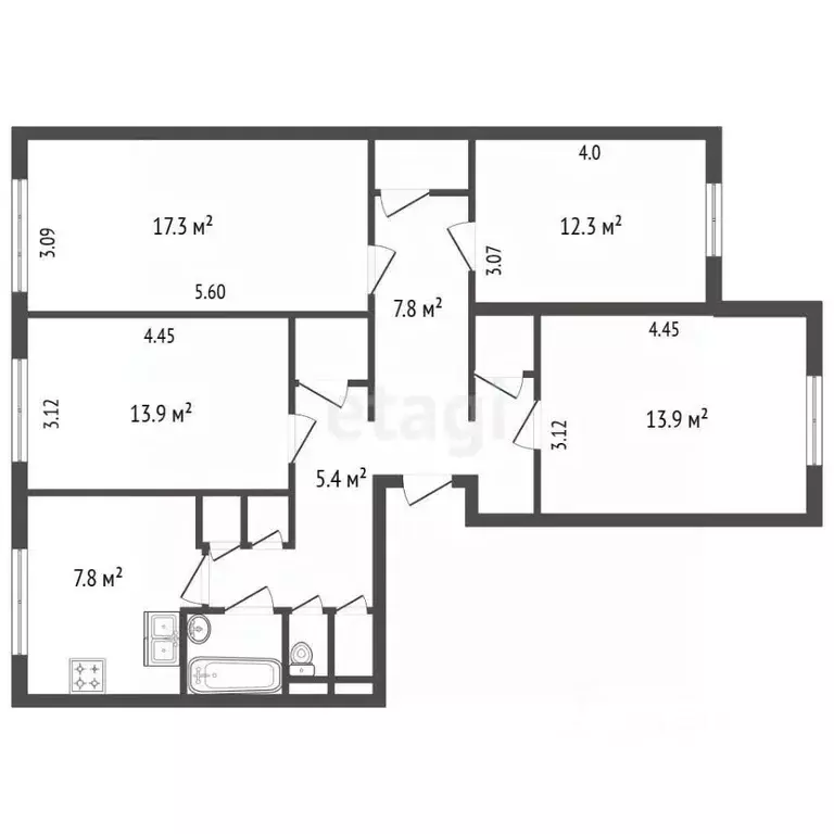 4-к кв. Санкт-Петербург ул. Рихарда Зорге, 7 (89.4 м) - Фото 2
