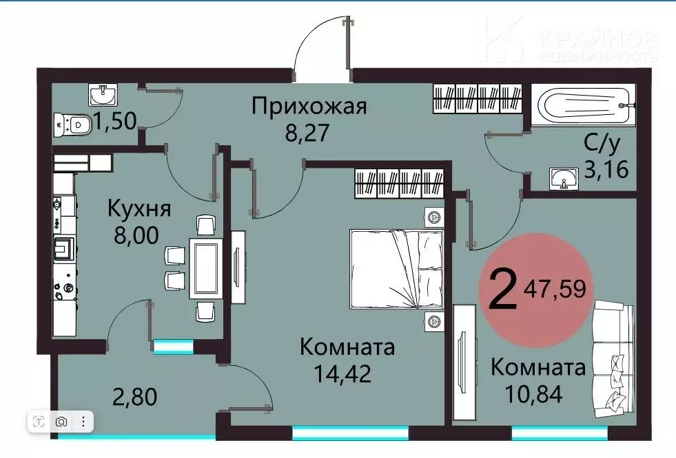 2-комнатная квартира: Воронеж, Острогожская улица, 156/2 (47.6 м) - Фото 0