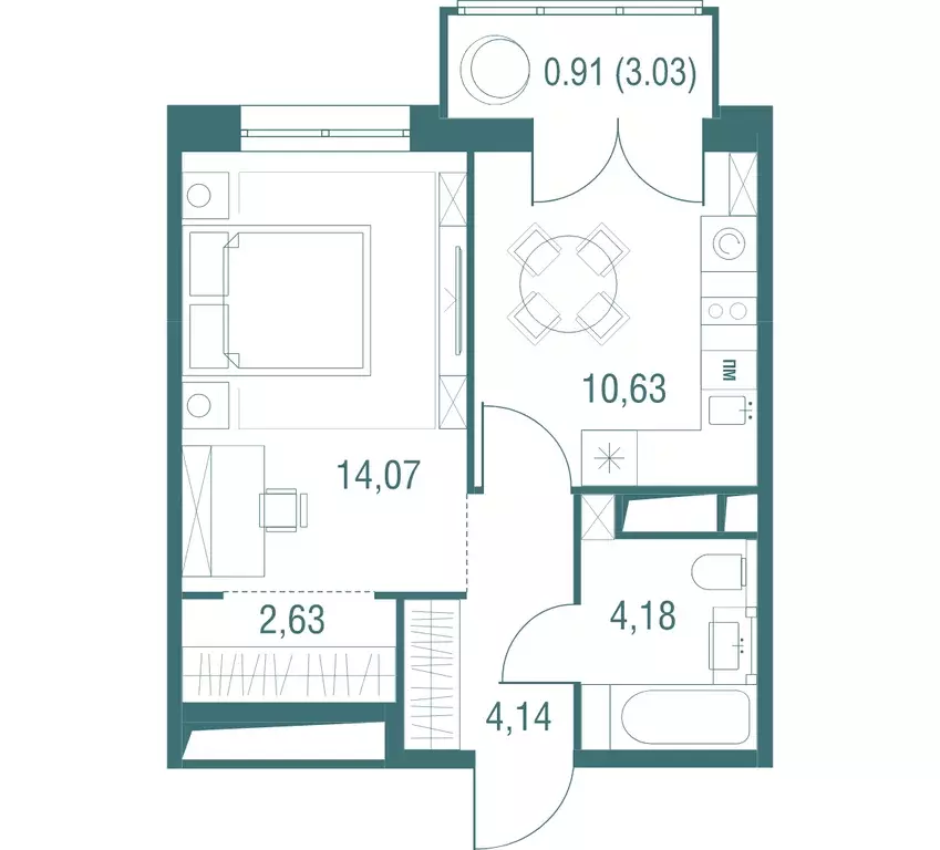 1-к квартира, 36.56 м - Фото 0
