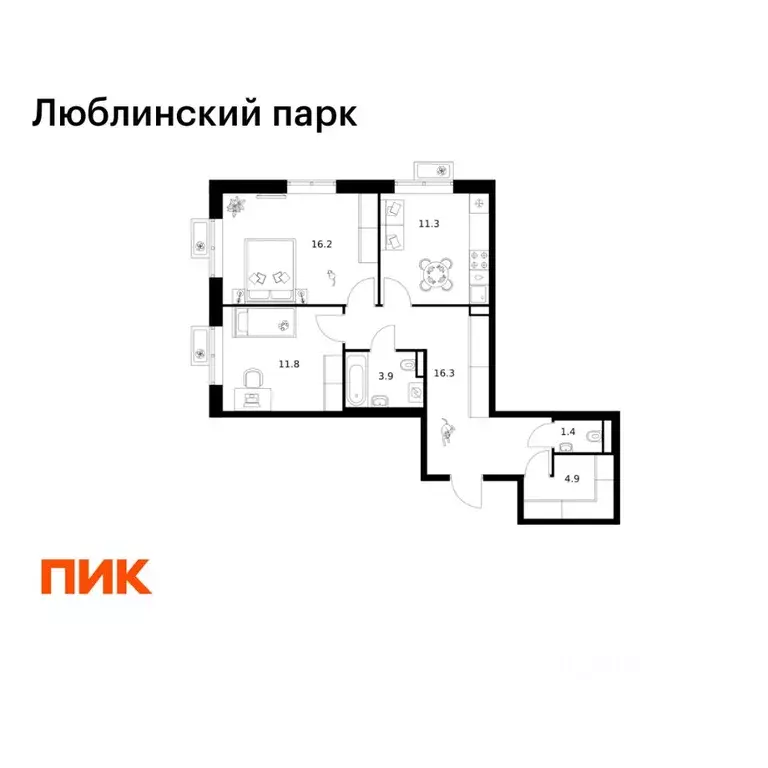 2-к кв. Москва Люблинский парк жилой комплекс, к18-20 (65.8 м) - Фото 1
