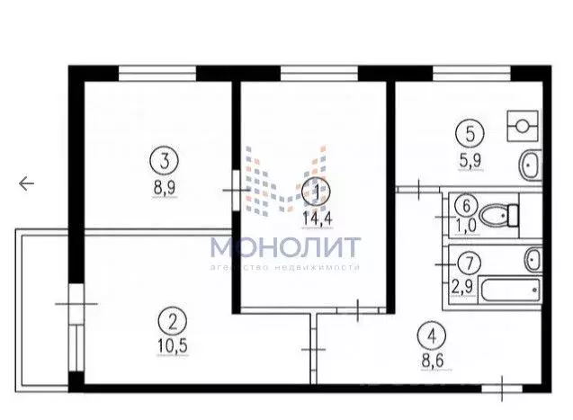 3-к кв. Москва Голубинская ул., 3К1 (53.0 м) - Фото 1