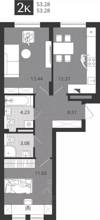 2-к кв. Калининградская область, Калининград ул. Ломоносова, 52 (53.28 ... - Фото 0