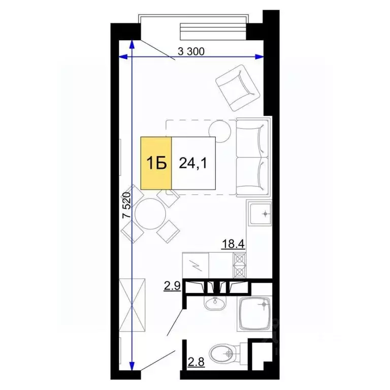 Студия Краснодарский край, Анапа ул. Дружбы, 9 (24.1 м) - Фото 1