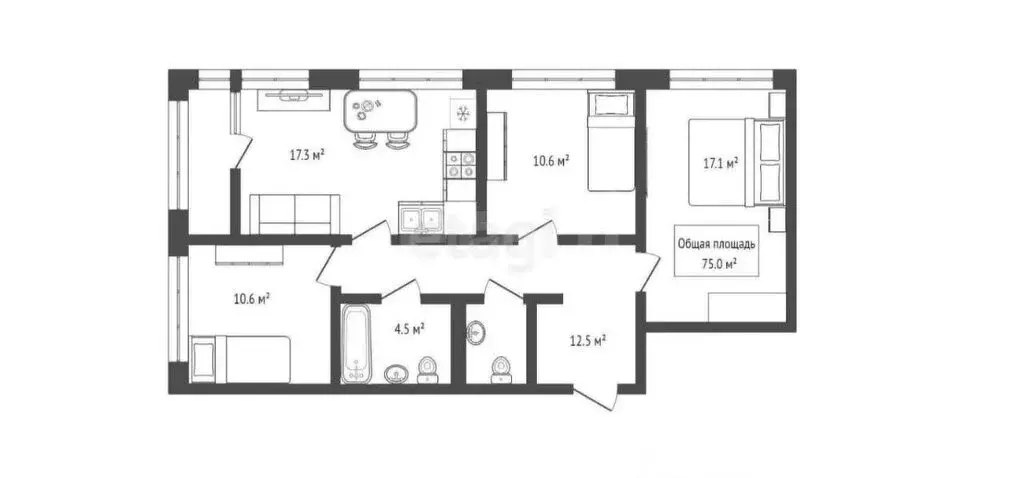 5-комнатная квартира: Новосибирск, улица Владимира Заровного, 42 (75 ... - Фото 1