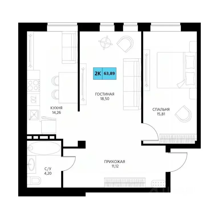 2-к кв. Дагестан, Дербент  (63.89 м) - Фото 1