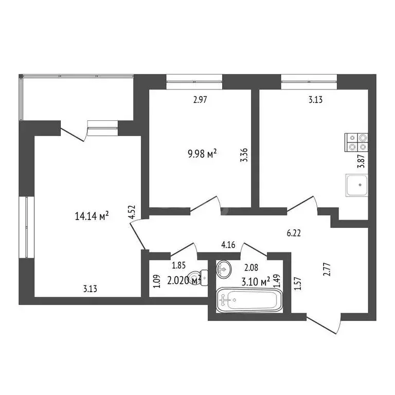 2-комнатная квартира: Тюмень, улица Фармана Салманова, 8 (50.4 м) - Фото 1