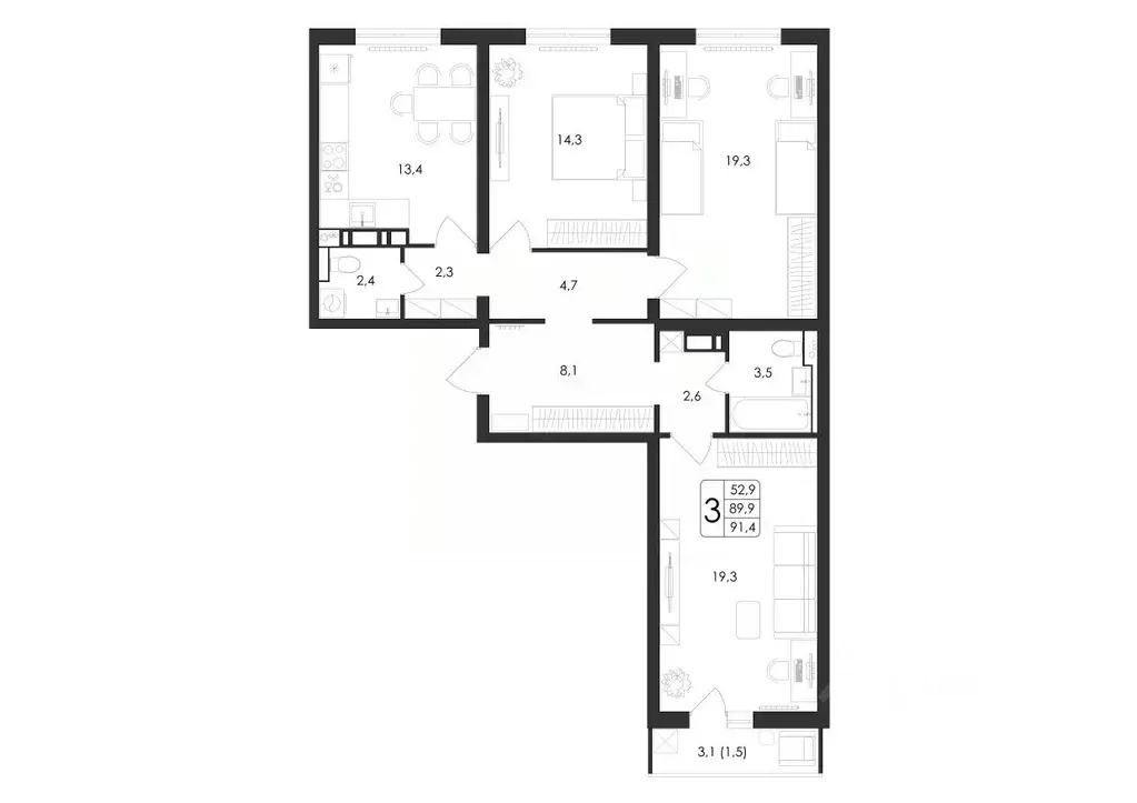 3-к кв. Воронежская область, Воронеж ул. Загоровского, 5/3 (91.4 м) - Фото 0