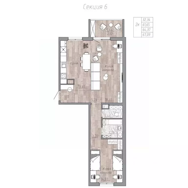 2-к кв. Хабаровский край, Хабаровск пос. Березовка, Эколенд жилой ... - Фото 0