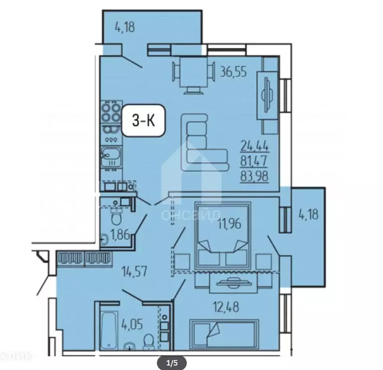 3-комнатная квартира: Улан-Удэ, микрорайон 140Б, 10 (83.98 м) - Фото 0