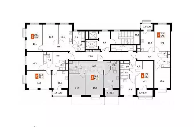 Квартира, 2 комнаты, 64.7 м - Фото 0