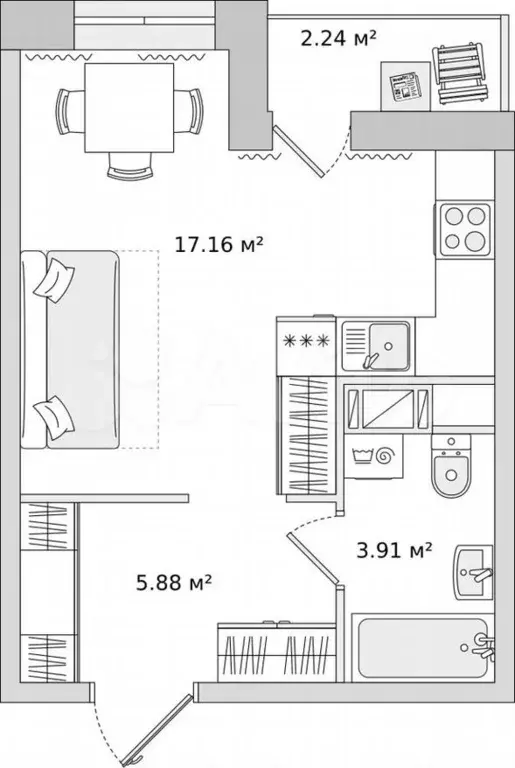 Квартира-студия, 26,9м, 6/17эт. - Фото 0