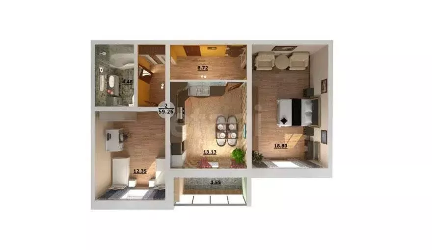 2-комнатная квартира: Казань, улица Натана Рахлина, 13к1 (57.4 м) - Фото 1