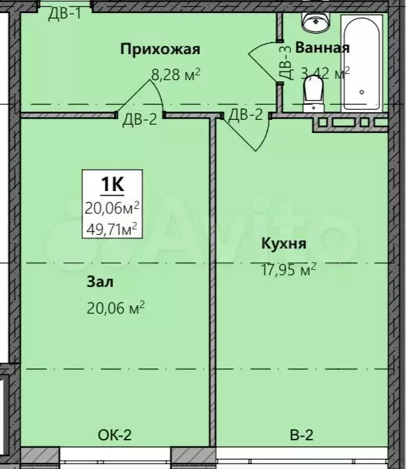 1-к. квартира, 49,7 м, 5/8 эт. - Фото 1